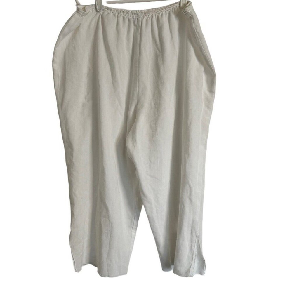 Tilley Endurable 2XL Linda Lundstrom Cropped White Pants Elastic Waist Wide Leg - Picture 5 of 11